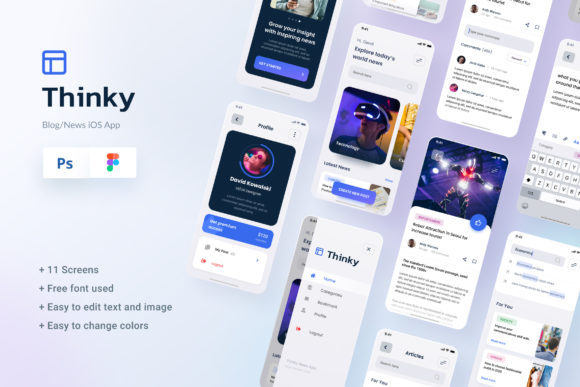 Download Thinky - Blog News IOS App Design Figma - New Collection