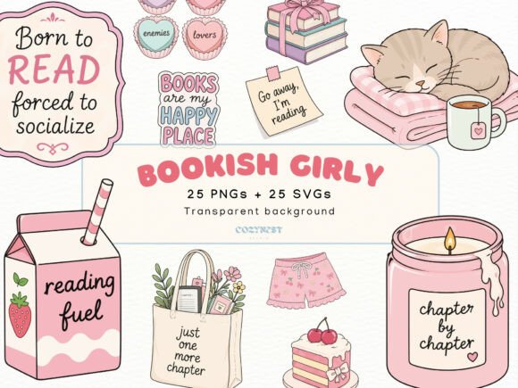 Download Bookish Girly Cliparts, Cute Reading PNG - Girly Collection