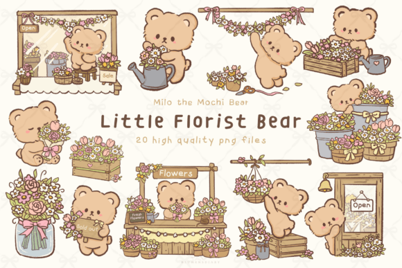 Download Little Florist Bear Cute Flower Clipart - Florist Collection
